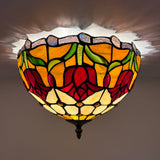 Tiffany Style Ceiling Lamp Stained Glass Red Tulips 12"W*12"D*8"H