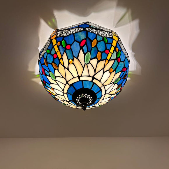 Tiffany Style Ceiling Lamp Blue Stained Glass Dragonfly 12
