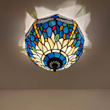 Tiffany Style Ceiling Lamp Blue Stained Glass Dragonfly 12"W*12"D*8"H