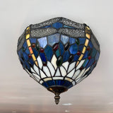 Tiffany Style Ceiling Lamp Blue Stained Glass Dragonfly 12"W*12"D*8"H