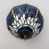 Tiffany Style Ceiling Lamp Blue Stained Glass Dragonfly 12"W*12"D*8"H