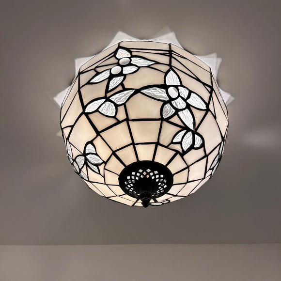 Tiffany Style Ceiling Light Fixtures White Stained Glass Flowers LED Bulbs 12