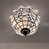 Tiffany Style Ceiling Light Fixtures White Stained Glass Flowers LED Bulbs 12"W*12"D*8"H