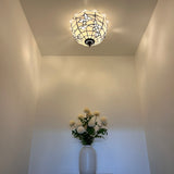 Tiffany Style Ceiling Light Fixtures White Stained Glass Flowers LED Bulbs 12"W*12"D*8"H