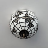 Tiffany Style Ceiling Light Fixtures White Stained Glass Flowers LED Bulbs 12"W*12"D*8"H