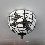 Tiffany Style Ceiling Light Fixtures White Stained Glass Flowers LED Bulbs 12"W*12"D*8"H
