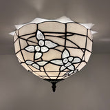 Tiffany Style Ceiling Light Fixtures White Stained Glass Flowers LED Bulbs 12"W*12"D*8"H
