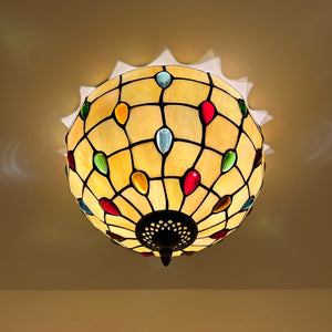 Tiffany Style Ceiling Light Fixtures Gold Stained Glass Crystal Beans LED Bulbs 12"W*12"D*8"H