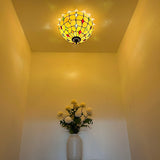 Tiffany Style Ceiling Light Fixtures Gold Stained Glass Crystal Beans LED Bulbs 12"W*12"D*8"H
