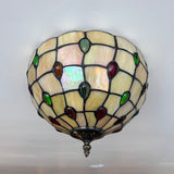 Tiffany Style Ceiling Light Fixtures Gold Stained Glass Crystal Beans LED Bulbs 12"W*12"D*8"H