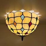 Tiffany Style Ceiling Light Fixtures Gold Stained Glass Crystal Beans LED Bulbs 12"W*12"D*8"H