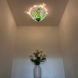 Tiffany Style Ceiling Lamp Purple Stained Glass Green Leaves 12"W*12"D*8"H
