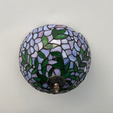Tiffany Style Ceiling Lamp Purple Stained Glass Green Leaves 12"W*12"D*8"H