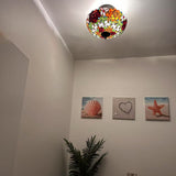 Tiffany Style Ceiling Light Fixtures Stained Glass Rose Flowers 16"W*16"D*12"H