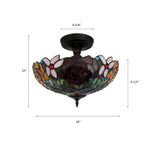 Tiffany Style Ceiling Light Fixtures Stained Glass Rose Flowers 16"W*16"D*12"H