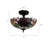 Tiffany Style Ceiling Light Fixtures Stained Glass Rose Flowers 16"W*16"D*12"H