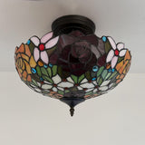 Tiffany Style Ceiling Light Fixtures Stained Glass Rose Flowers 16"W*16"D*12"H