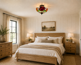 Tiffany Style Ceiling Light Fixtures Stained Glass Rose Flowers 16"W*16"D*12"H