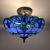 Tiffany Style Ceiling Light Fixtures Blue Stained Glass Baroque Style 16"W*16"D*12"H