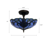 Tiffany Style Ceiling Light Fixtures Blue Stained Glass Baroque Style 16"W*16"D*12"H