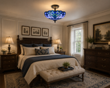 Tiffany Style Ceiling Light Fixtures Blue Stained Glass Baroque Style 16"W*16"D*12"H