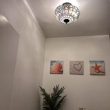 Tiffany Style Ceiling Light Fixtures White Stained Glass Baroque Style 16"W*16"D*12"H