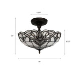 Tiffany Style Ceiling Light Fixtures White Stained Glass Baroque Style 16"W*16"D*12"H