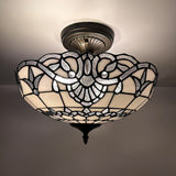 Tiffany Style Ceiling Light Fixtures White Stained Glass Baroque Style 16"W*16"D*12"H
