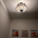 Tiffany Style Ceiling Ceiling Light Fixtures  White Stained Glass Hexagon 16"W*16"D*12"H