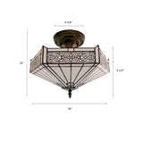 Tiffany Style Ceiling Ceiling Light Fixtures  White Stained Glass Hexagon 16"W*16"D*12"H