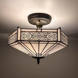 Tiffany Style Ceiling Ceiling Light Fixtures  White Stained Glass Hexagon 16"W*16"D*12"H