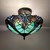Tiffany Style Ceiling Light Fixtures Green Brown Stained Glass 16"W*16"D*12"H