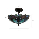 Tiffany Style Ceiling Light Fixtures Green Brown Stained Glass 16"W*16"D*12"H