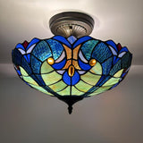 Tiffany Style Ceiling Light Fixtures Green Blue Stained Glass 16"W*16"D*12"H