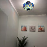 Tiffany Style Ceiling Light Fixtures Green Blue Stained Glass 16"W*16"D*12"H