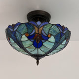 Tiffany Style Ceiling Light Fixtures Green Blue Stained Glass 16"W*16"D*12"H