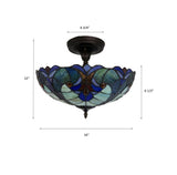 Tiffany Style Ceiling Light Fixtures Green Blue Stained Glass 16"W*16"D*12"H
