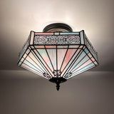 Tiffany Style Ceiling Ceiling Light Fixtures Sky Color Stained Glass Hexagon 16"W*16"D*12"H
