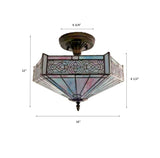 Tiffany Style Ceiling Ceiling Light Fixtures Sky Color Stained Glass Hexagon 16"W*16"D*12"H