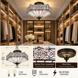 Tiffany Style Ceiling Ceiling Light Fixtures Sky Color Stained Glass Hexagon 16"W*16"D*12"H