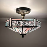 Tiffany Style Ceiling Ceiling Light Fixtures Sky Color Stained Glass Hexagon 16"W*16"D*12"H