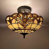 Tiffany Style Ceiling Light Fixtures Gold Stained Glass Baroque Style 16"W*16"D*12"H
