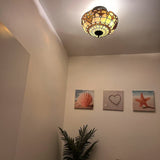 Tiffany Style Ceiling Light Fixtures Gold Stained Glass Baroque Style 16"W*16"D*12"H