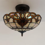 Tiffany Style Ceiling Light Fixtures Gold Stained Glass Baroque Style 16"W*16"D*12"H