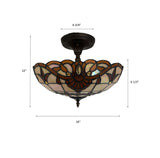 Tiffany Style Ceiling Light Fixtures Gold Stained Glass Baroque Style 16"W*16"D*12"H