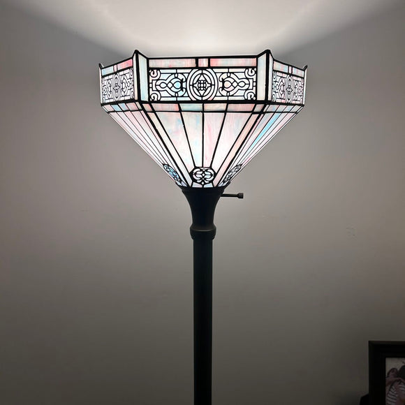Tiffany Style Floor Lamp Sky Color Stained Glass Hexagon Vintage EF1243