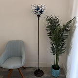 Tiffany Style Torch Floor Lamp White Stained Glass Blue Flowers EF1263-B