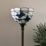 Tiffany Style Torch Floor Lamp White Stained Glass Blue Flowers EF1263-B