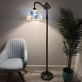 Tiffany Style Floor Lamp White Stained Glass Flowers Gooseneck Adjustable LED bulb EF1264-B