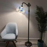 Tiffany Style Floor Lamp White Stained Glass Flowers Gooseneck Adjustable LED bulb EF1264-B